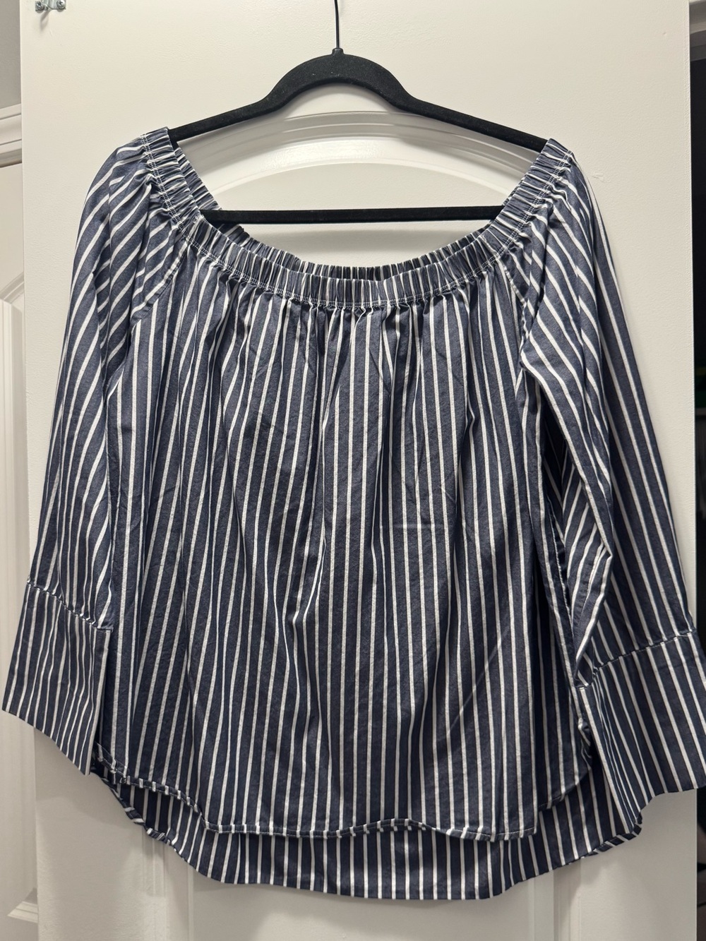 Active USA Navy and White Striped Off-Shoulder Blouse